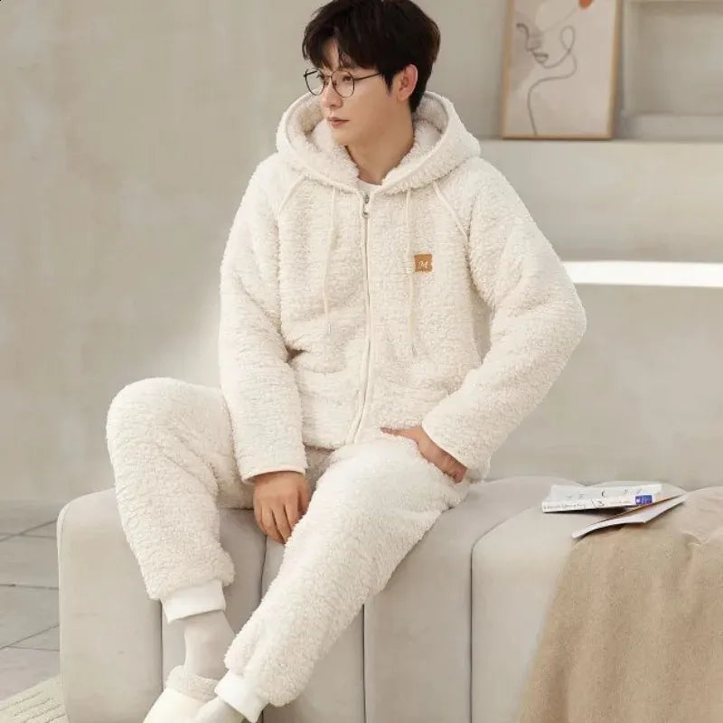 Ensemble de pyjama d'hiver à capuche en polaire corail pour homme