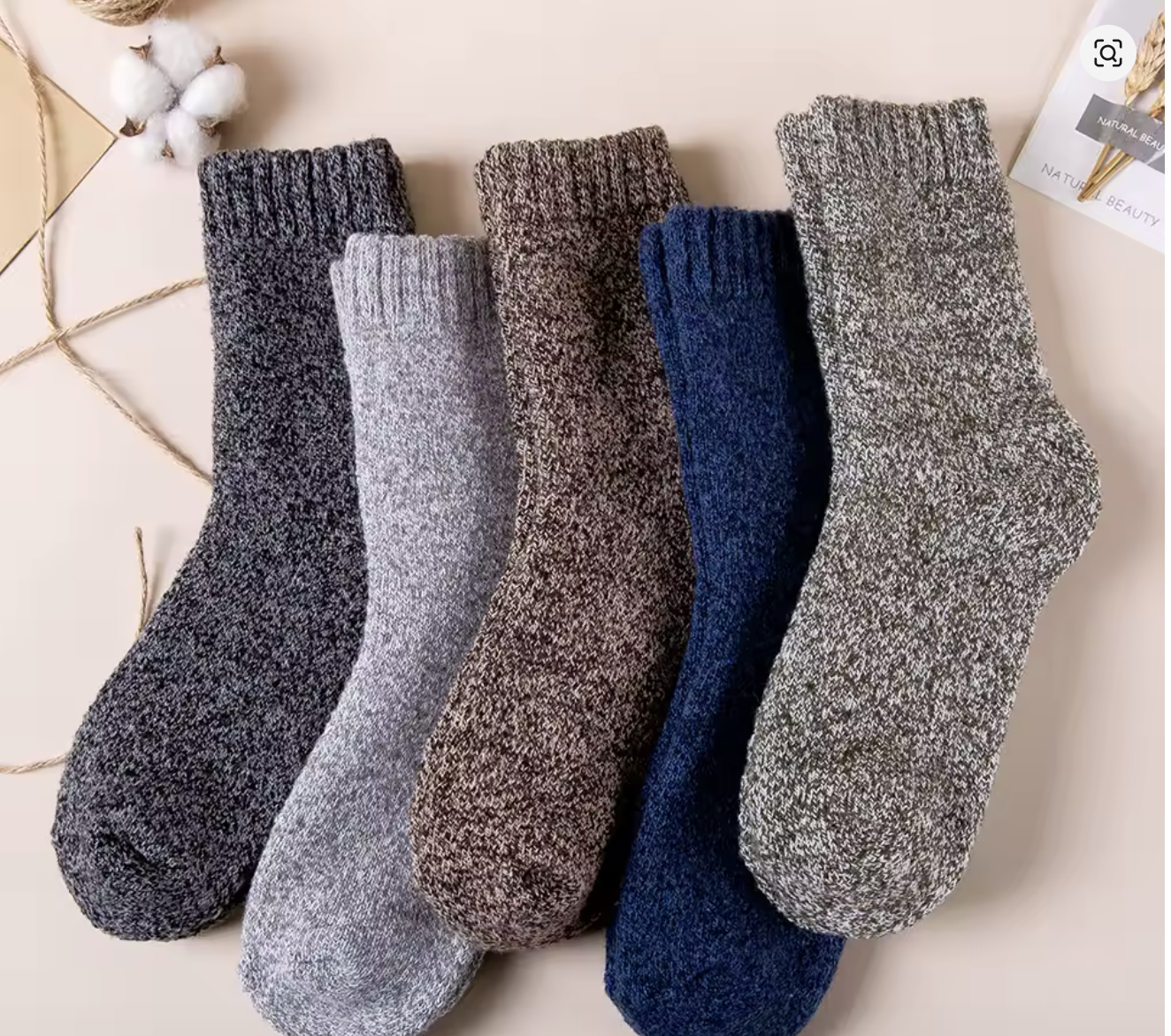 Chaussettes d’hiver en laine mérinos – Homme – Lot de 5
