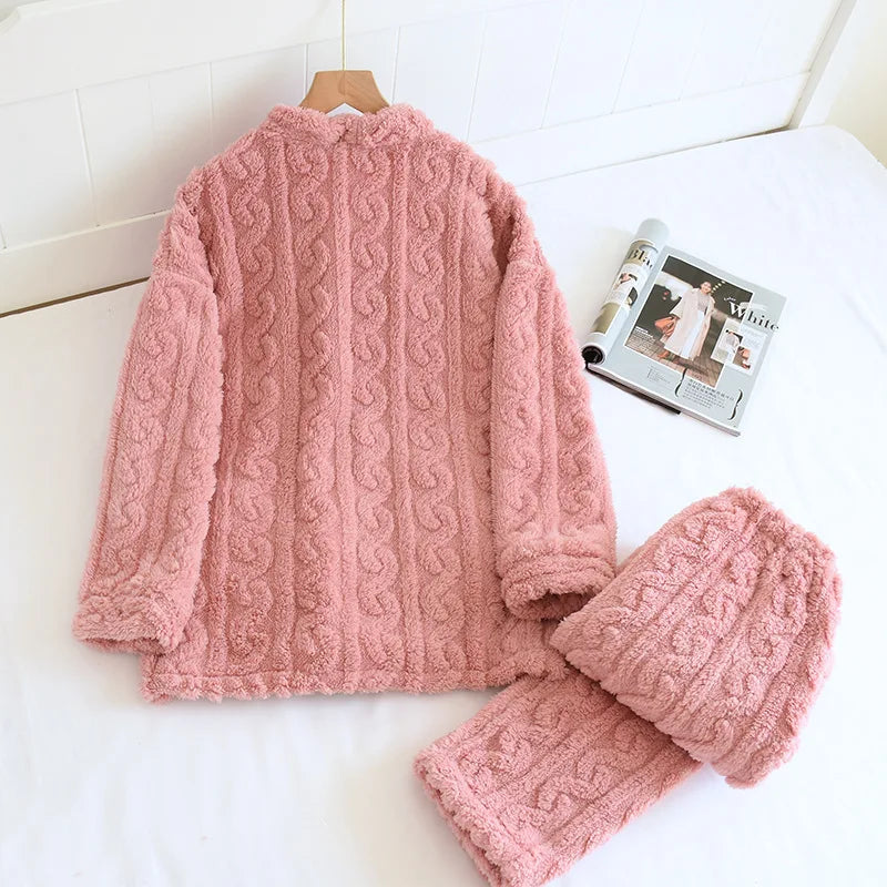 Ensemble de pyjama d'hiver en flanelle polaire corail pour femme