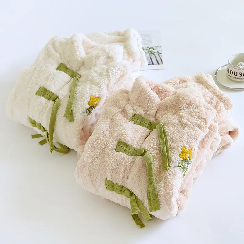 Pyjama flanelle femme col rond | Polaire corail ultra-douce 