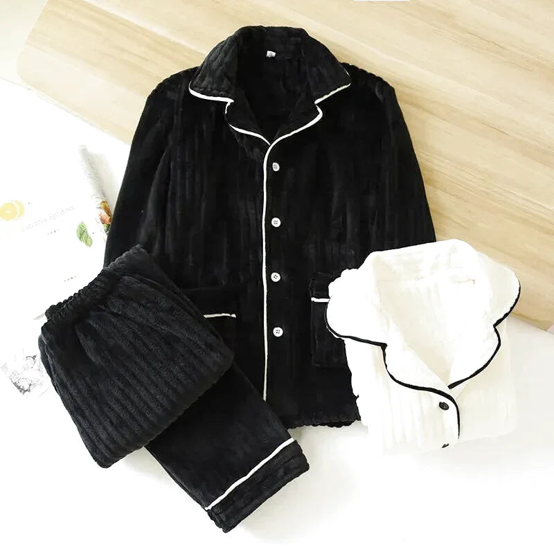 Pyjama Couple Hiver Uni - Ensemble Polaire Corail Flanelle Épais 