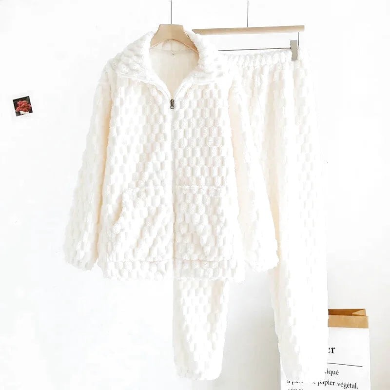 Pyjamas assortis couple – Flanelle | Polaire corail épais 