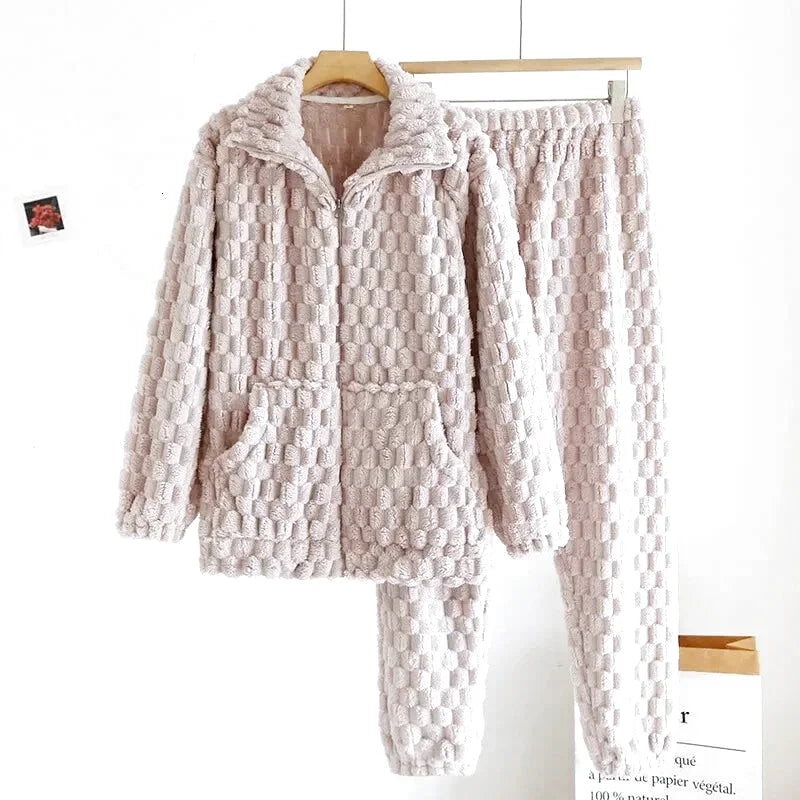 Pyjamas assortis couple – Flanelle | Polaire corail épais 