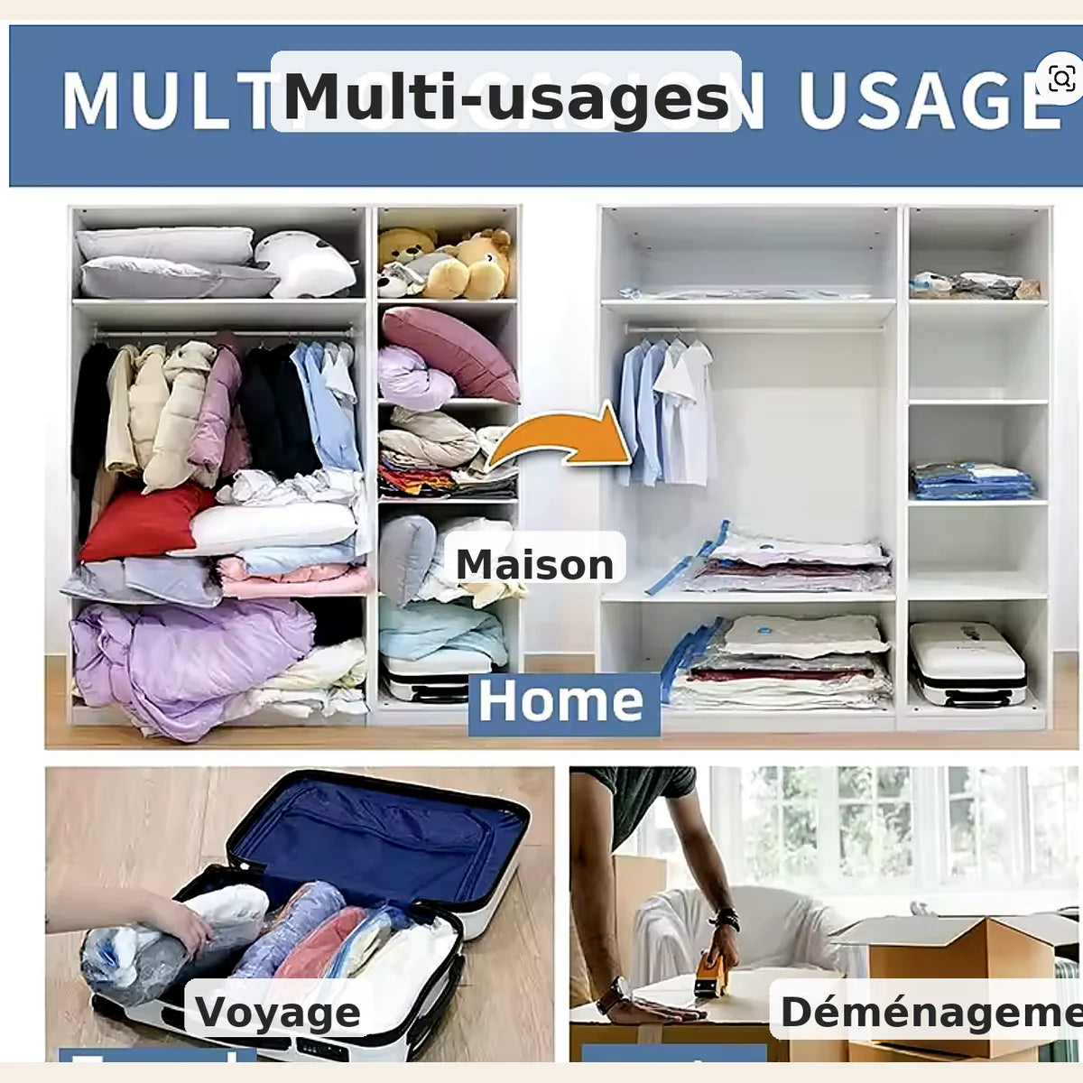 Sacs de compression couettes & plaids – kit 4 ou 6