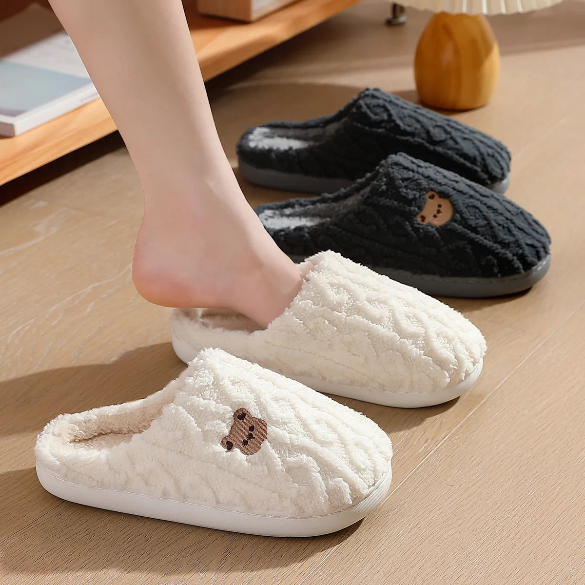 Chaussons d'hiver en peluche ours