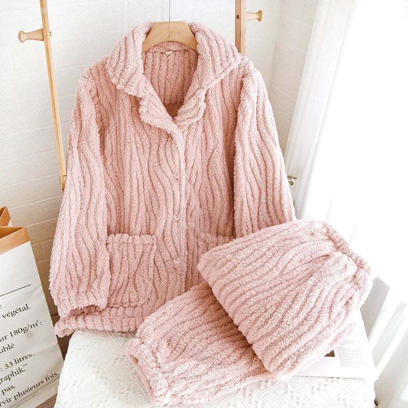 Ensemble de pyjama d'hiver en polaire corail grande taille pour femme