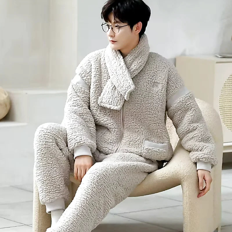 Ensemble de pyjama d'hiver à capuche en polaire corail pour homme