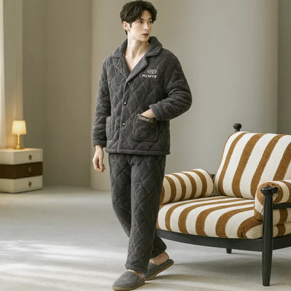 Ensemble de pyjama en polaire corail matelassée 3 couches pour homme