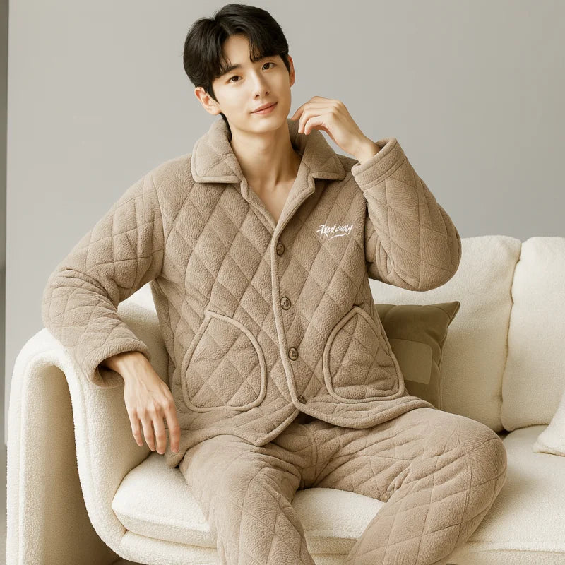 Ensemble de pyjama en polaire corail matelassée 3 couches pour homme