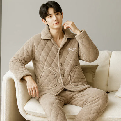 Ensemble de pyjama en polaire corail matelassée 3 couches pour homme